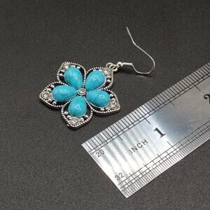 925 Silver Earrings W/ Turquoise Flower CZ Diamonds Spring Summer Woman's Gift